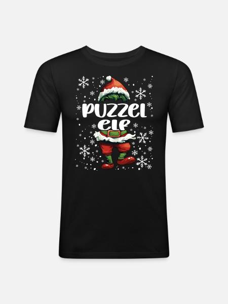 Weihnachtsoutfit Puzzel Elf - Männer Slim Fit T-Shirt - Schwarz