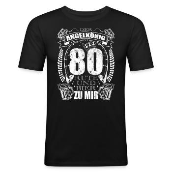 Der Angelkönig ist 80 Jahre Geburtstag - Männer Slim Fit T-Shirt - Schwarz - Vorne - Nik (191cm)
