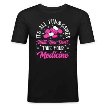 Drôle Psychiatrique - T-shirt près du corps Homme - noir - Devant - Nik (191cm)