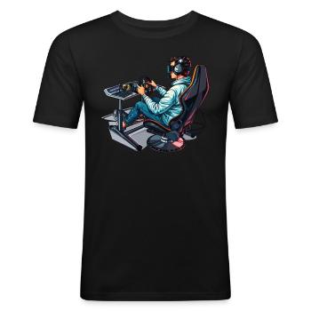 „zeit Für Sim Racing“ Sim Racer - Männer Slim Fit T-Shirt - Schwarz - Vorne - Nik (191cm)