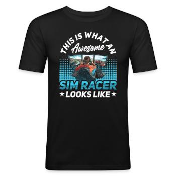 Simulator Cockpit Esports Sim Racing - Männer Slim Fit T-Shirt - Schwarz - Vorne - Nik (191cm)