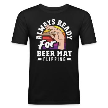 Bierdeckel Umdrehen Spiel Bier - Männer Slim Fit T-Shirt - Schwarz - Vorne - Nik (191cm)