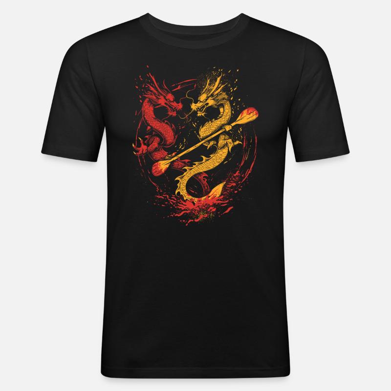 Lustiges Drachenboot-paddel - Männer Slim Fit T-Shirt - Schwarz
