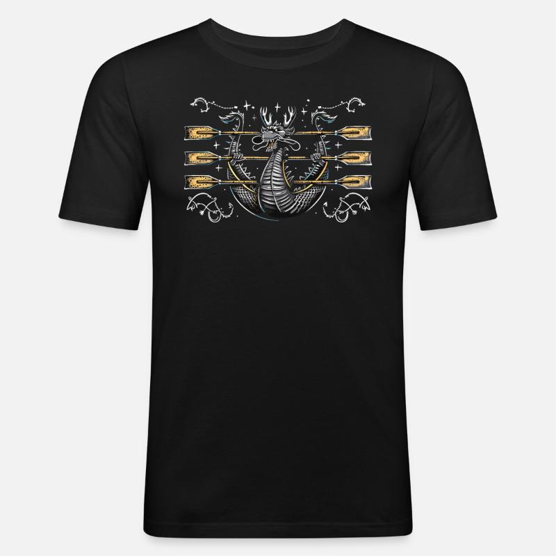 Lustiges Drachenboot-paddel - Männer Slim Fit T-Shirt - Schwarz