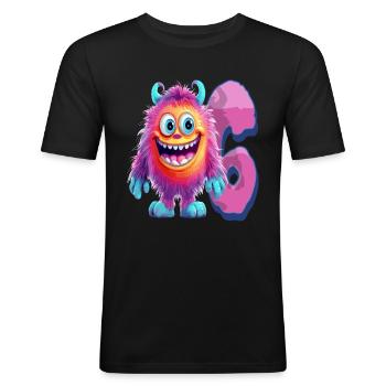 Monster-design Für Kinder – Sechs Jahre - Männer Slim Fit T-Shirt - Schwarz - Vorne - Nik (191cm)