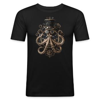 Steam Punk Art Funky Steampunk - T-shirt près du corps Homme - noir - Devant - Nik (191cm)