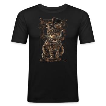 Steampunk cat - Men's Slim Fit T-Shirt - black - Front - Nik (191cm)