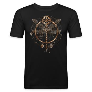Libellule steampunk - T-shirt près du corps Homme - noir - Devant - Nik (191cm)