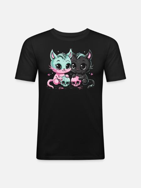 Kawaii Cat Pastel Goth Devilish - Men's Slim Fit T-Shirt - black