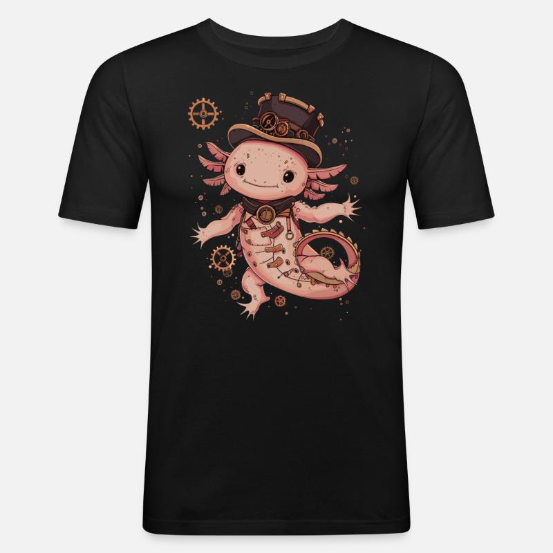 Steampunk Axolotl - Männer Slim Fit T-Shirt - Schwarz
