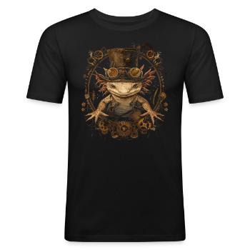 Steampunk Axolotl - Männer Slim Fit T-Shirt - Schwarz - Vorne - Nik (191cm)