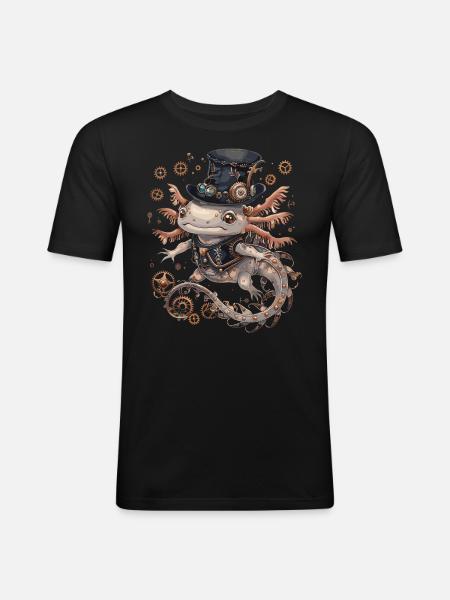 Steampunk Axolotl - Männer Slim Fit T-Shirt - Schwarz
