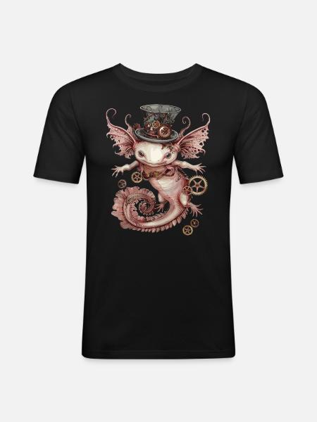 Steampunk Axolotl - Männer Slim Fit T-Shirt - Schwarz