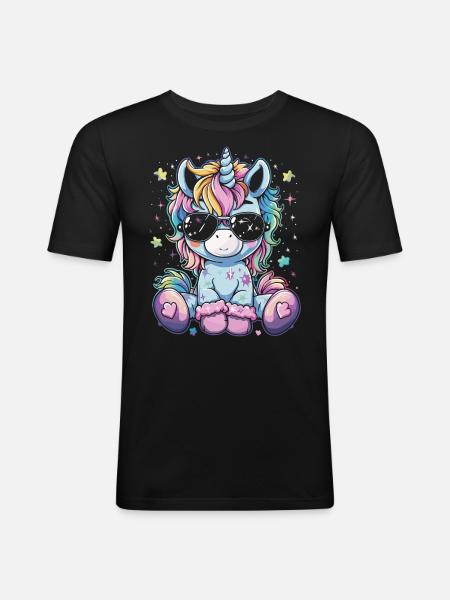 Cute Unicorn, Colorful Unicorns - Men's Slim Fit T-Shirt - black