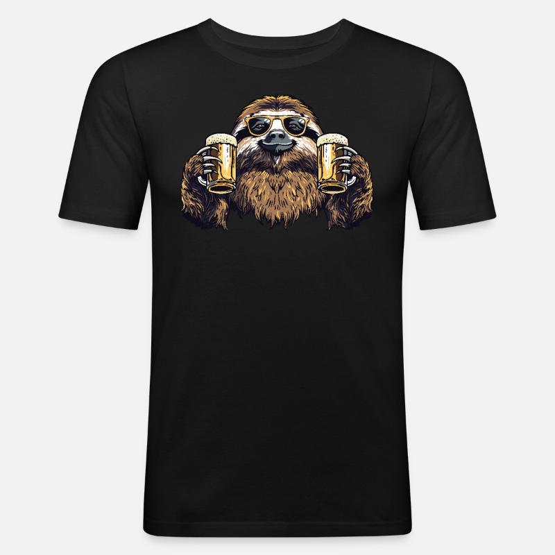 Faultier Bier Biertrinker - Männer Slim Fit T-Shirt - Schwarz