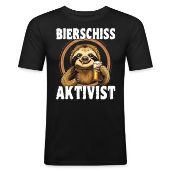 "Bierschiss Aktivist" - Faultier Bier - Männer Slim Fit T-Shirt - Schwarz - Vorne - Nik (191cm)
