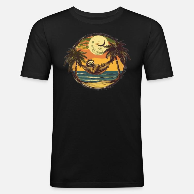 Sloth Hammock, Beach, Chill - Men's Slim Fit T-Shirt - black