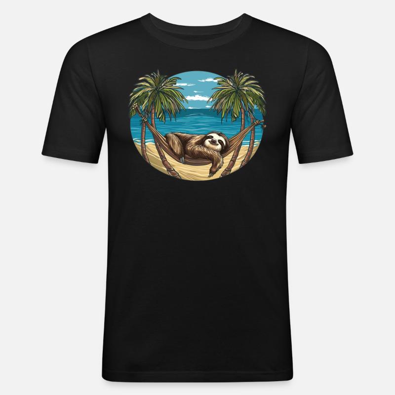 Sloth Hammock, Beach, Chill - Men's Slim Fit T-Shirt - black