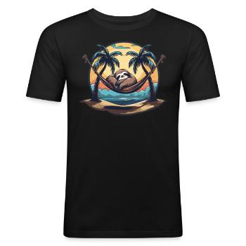 Faultier-hängematte, Strand, Chillige - Männer Slim Fit T-Shirt - Schwarz - Vorne - Nik (191cm)