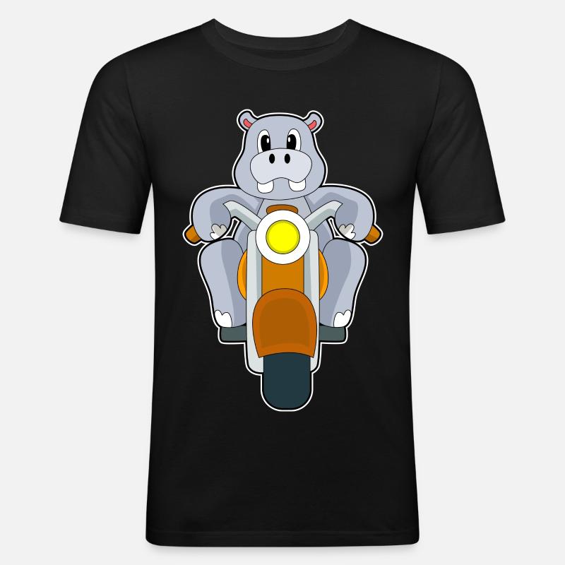 Nilpferd Motorrad - Männer Slim Fit T-Shirt - Schwarz