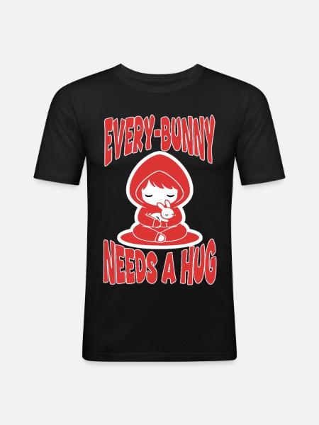 Rabbit Hug Every-Bunny Manga Cute - Men's Slim Fit T-Shirt - black