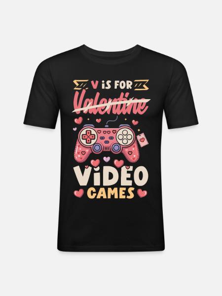 Retro Heart Valentine's Day Design Love - Men's Slim Fit T-Shirt - black