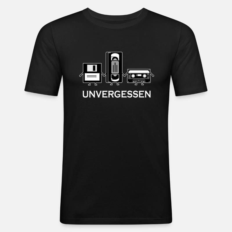 Unvergessen Diskette VHS Kassette - Männer Slim Fit T-Shirt - Schwarz