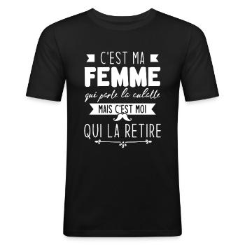 C'est ma femme qui porte la culotte - T-shirt près du corps Homme - noir - Devant - Nik (191cm)