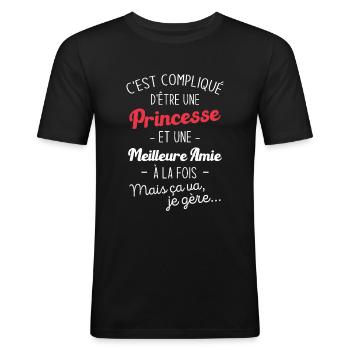 Une princesse et meilleure amie - T-shirt près du corps Homme - noir - Devant - Nik (191cm)