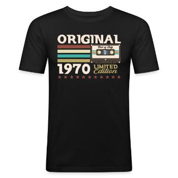 55. Geburtstag Kassette Juli 1970 Jahrgang 1970 - Männer Slim Fit T-Shirt - Schwarz - Vorne - Nik (191cm)