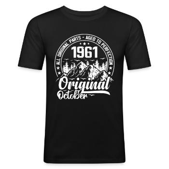 Oktober 1961 Original:63 Jahre altes Geburtstagsgeschenk - Männer Slim Fit T-Shirt - Schwarz - Vorne - Nik (191cm)