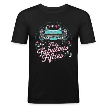 Fifties 1950s Car Music - Men's Slim Fit T-Shirt - black - Front - Nik (191cm)