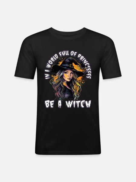 Spooky Pin-up Witch Halloween - Men's Slim Fit T-Shirt - black