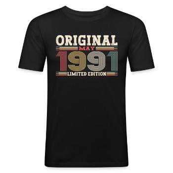 Original Mai 1991 Jahrgang 1991 Geburtstag 1991 - Männer Slim Fit T-Shirt - Schwarz - Vorne - Nik (191cm)