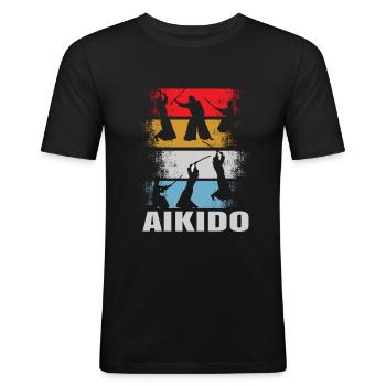 Aikido Retro - Männer Slim Fit T-Shirt - Schwarz - Vorne - Nik (191cm)