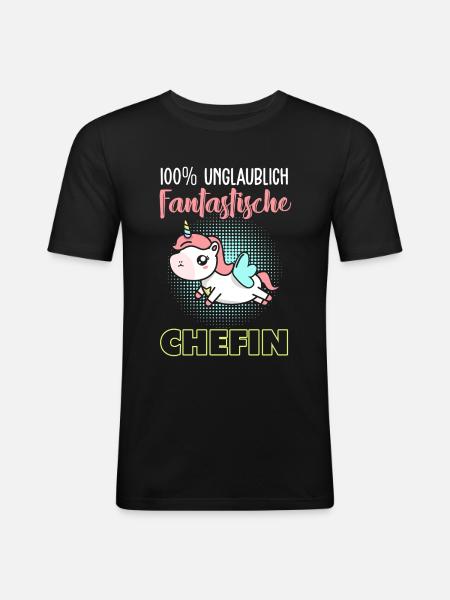 Einhorn Chefin - Männer Slim Fit T-Shirt - Schwarz