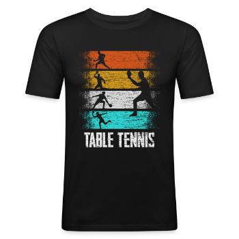 Tennis de table ping-pong rétro - T-shirt près du corps Homme - noir - Devant - Nik (191cm)