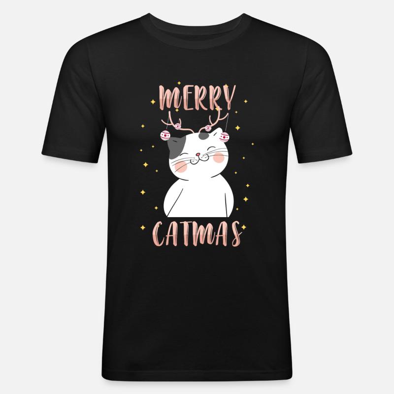 Weihnachten Katze Kater Heiligabend - Männer Slim Fit T-Shirt - Schwarz