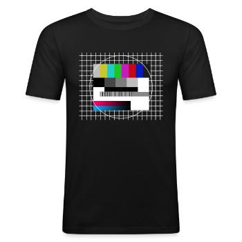 Testbild 90er Jahre Fernsehen TV Retro - Männer Slim Fit T-Shirt - Schwarz - Vorne - Nik (191cm)