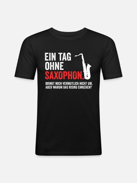 Saxophon - Männer Slim Fit T-Shirt - Schwarz