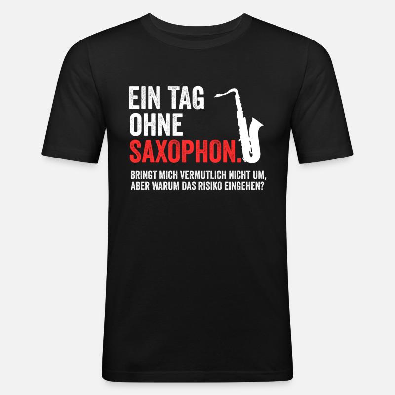 Saxophon - Männer Slim Fit T-Shirt - Schwarz
