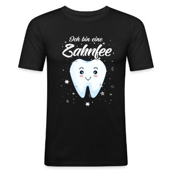 Ich bin eine Zahnfee - Männer Slim Fit T-Shirt - Schwarz - Vorne - Nik (191cm)