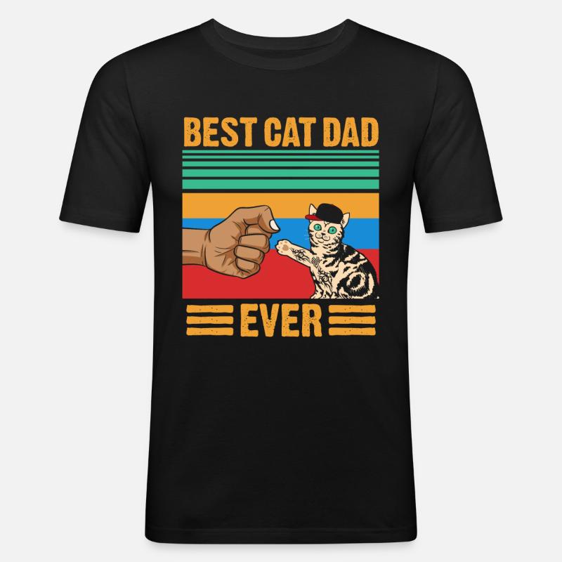 Best Cat Dad Ever - Männer Slim Fit T-Shirt - Schwarz