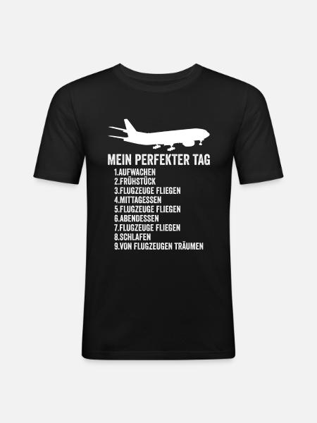Flugzeug Fliegen Urlaub - Männer Slim Fit T-Shirt - Schwarz