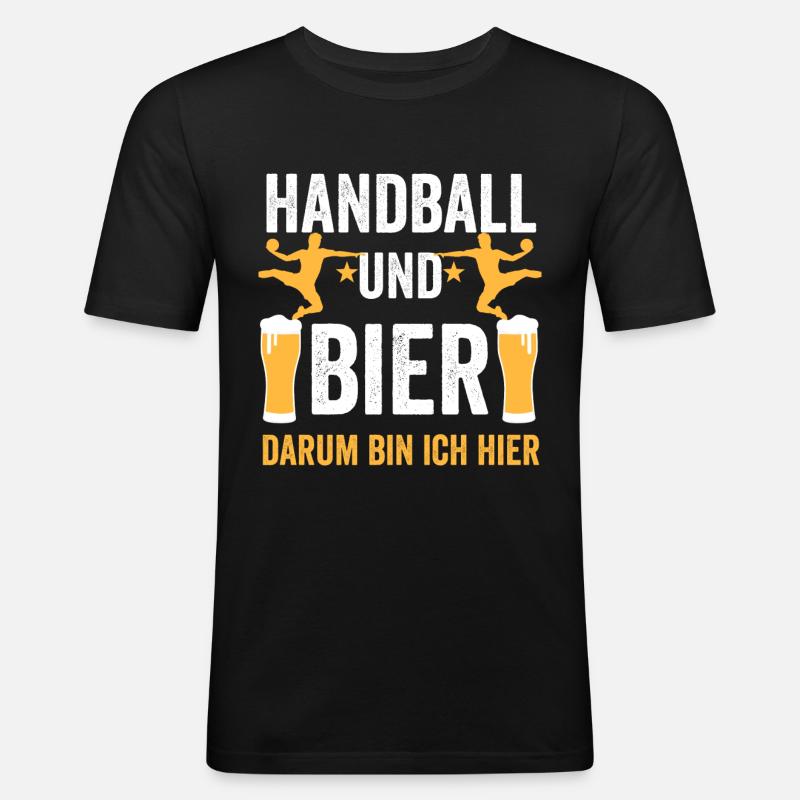 Handball Bier - Männer Slim Fit T-Shirt - Schwarz