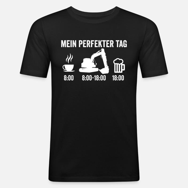 Bagger Bier Kaffee - Männer Slim Fit T-Shirt - Schwarz