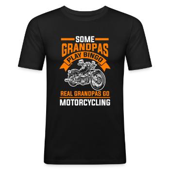 Motor Opa Biker - Mannen slim fit T-shirt - zwart - Voor - Nik (191cm)