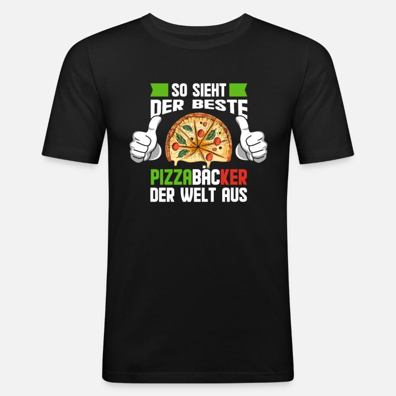 Weltbester Pizzabäcker Geschenkidee - Männer Slim Fit T-Shirt - Schwarz