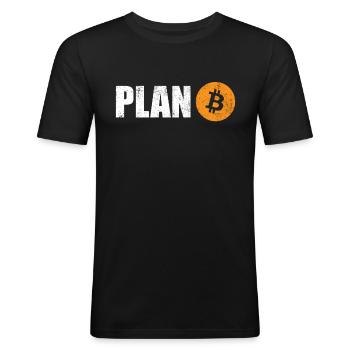Plan Bitcoin - Männer Slim Fit T-Shirt - Schwarz - Vorne - Nik (191cm)