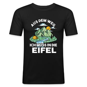 Aus dem Weg ich muss in die Eifel - Männer Slim Fit T-Shirt - Schwarz - Vorne - Nik (191cm)